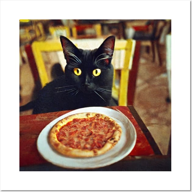 Black Cat Eating Pizza Wall Art by Brian Free Artwork